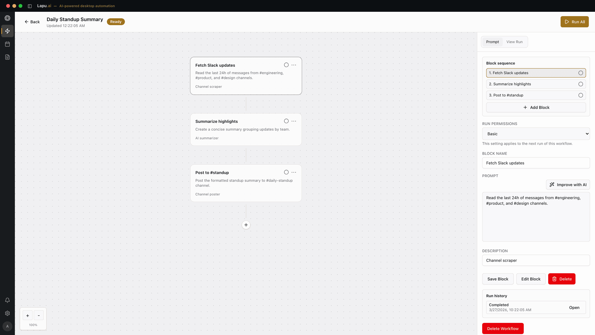 Screenshot of Intelligent task planning in Lapu AI